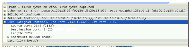 Figure 14. UDP source and destination port numbers are reversed from Figure 13