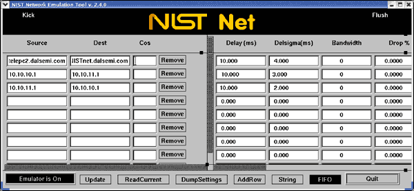 Figure 8. NISTnet GUI interface after the simulator is opened