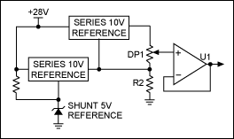 Figure 2. This design also features the MAX5437 / MAX5439 digital pots, but here the voltage is independent of the pot's end-to-end resistance and tolerance.