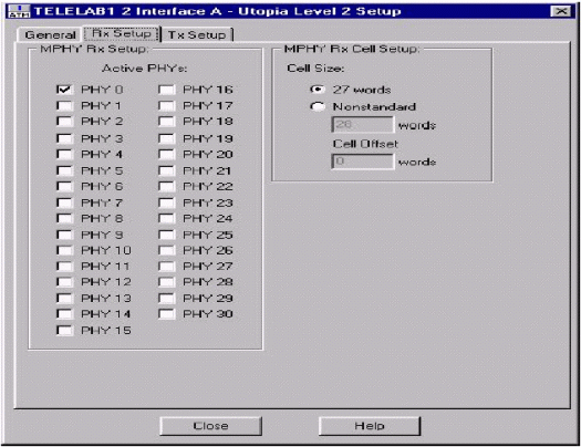 Figure 4. Adtech AX / 4000 software interface for setting UTOPIA II in receive mode.