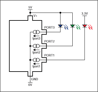 Figure 2. Connecting LEDs to multiple supplies