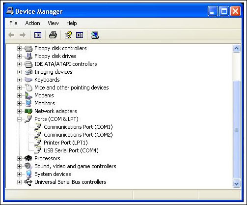 Figure 3. USB serial port COM location in Device Manager