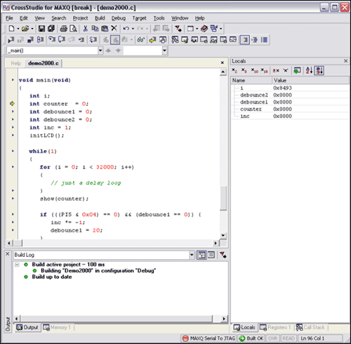 Figure 7. CrossWorks debug mode