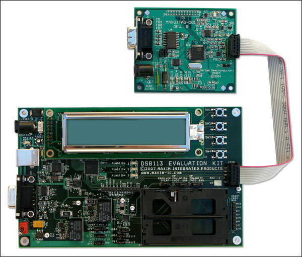 Figure 1. DS8113 evaluation board and JTAG circuit board