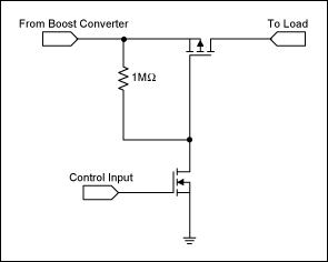 Figure 3. The N-Channel MOSFET controls the gate of the P-Channel MOSFET to disconnect the output of the boost converter from the load.
