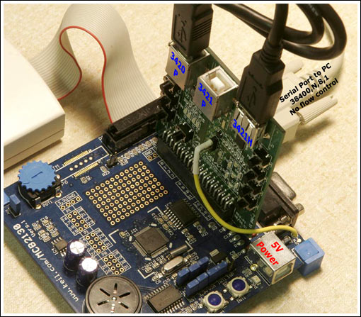 Figure 2. The Maxim evaluation board plugs into the Keil MCB2130 board.