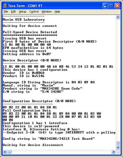 Figure 4. Demonstration of the code for asking itself via USB