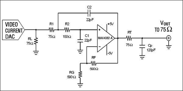 Figure 1. Three-pole, Sallen-Key, Butterworth low-pass filter constructed with MAX4382