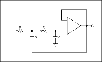 Figure 1. Equal component value, Sallen-Key lowpass filter.