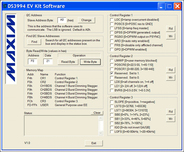 Figure 1. DS3994 software interface for user programming SSP registers