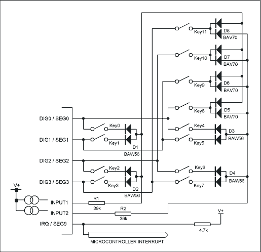 Figure 2. MAX6959 LED display driver expanded 12-key connection