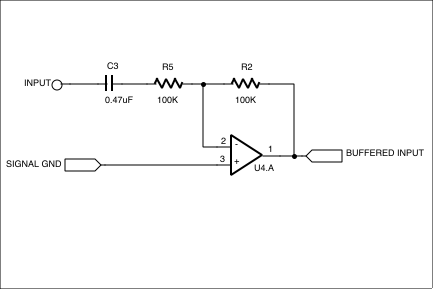 Figure 4. The input stage to the phase shifter provides a buffered, AC coupled signal.