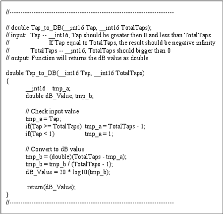 Figure 4. This program is used to convert between tap position and attenuation