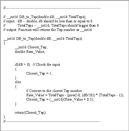 Figure 3. This program is used to convert between attenuation and tap position