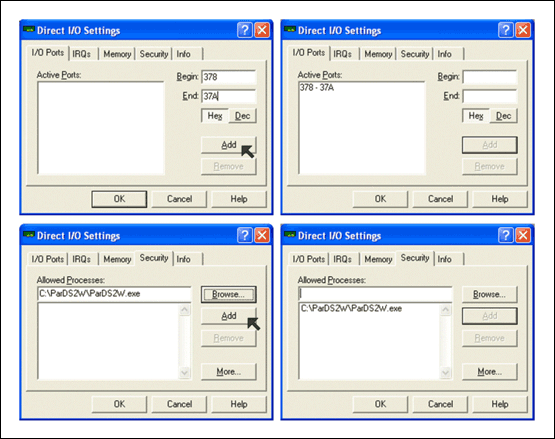 Figure 1. Configuring Direct I / O to Work with ParDS2W.exe.