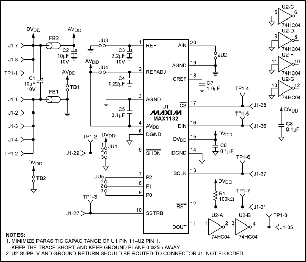 Figure 1. Schematic diagram of the MAX1132 evaluation board