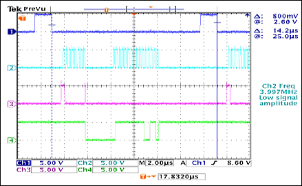 Figure 5. Example of combined mode, that is, the control byte is sent in 8-bit mode, and the sampled data of ADC is received in 16-bit mode after completion