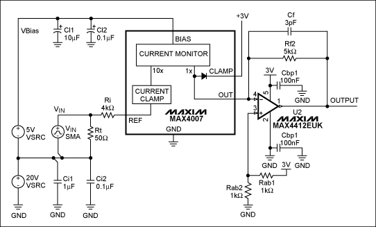 Figure 4. The MAX4007 works with an output operational amplifier