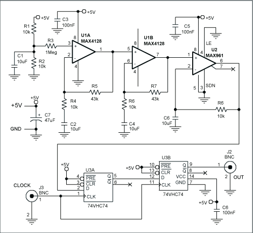 Figure 1. A handful of components creates a high-quality random data stream for generating eye diagrams.