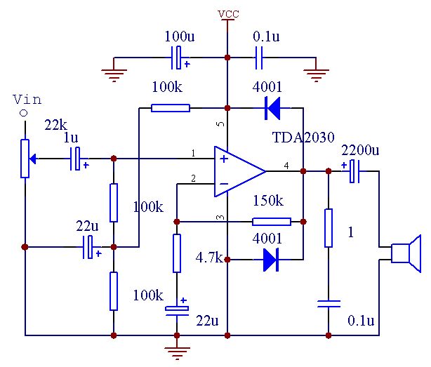 TDA2030 single power connection