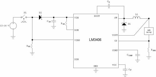Figure 2. Two-wire dimming configuration for the LM3406.