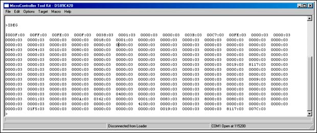 Figure 6. If the MAXQ7665 is configured correctly, the register map should start with Module 0, Register 0.