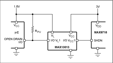 Figure 2. Using the MAX13013 to interface a ÂµC to the MAX9718.
