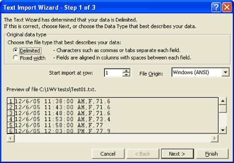 Figure 4. Before proceeding, the text import wizard asks to indicate that your text data is a variable-length file.