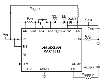 Figure 3. When the input voltage may be higher or lower than the total voltage of the series HB LED, the buck-boost driver topology should be selected