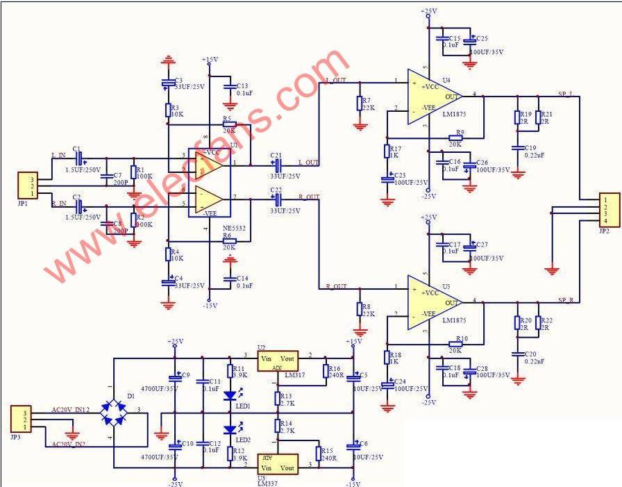 lm1875 + ne5532 power amplifier circuit