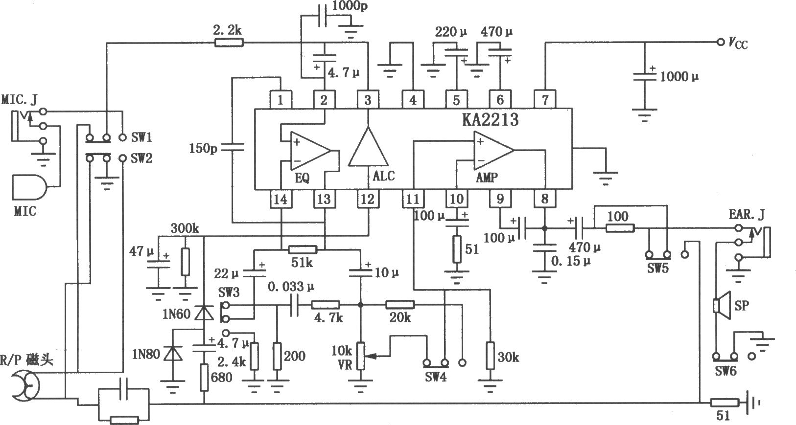 KA2213 single-chip recorder circuit diagram