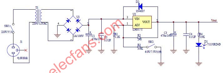 LM317 / LM317T voltage switching circuit