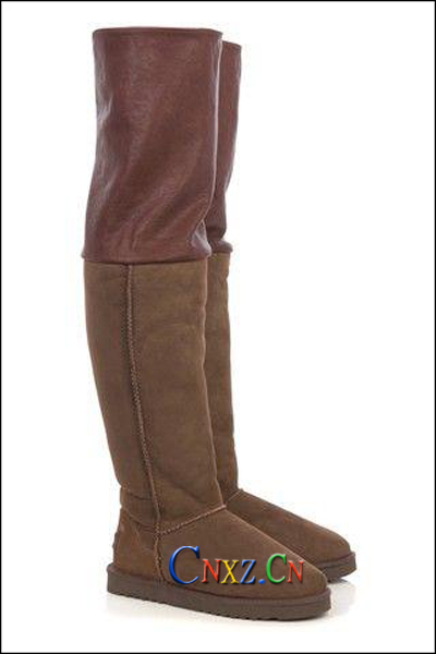Brown UGG and leather stitching boots