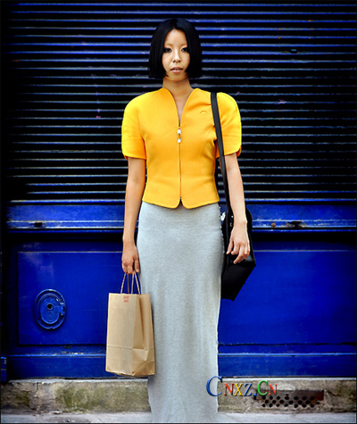 Yellow Arc Shirt + Grey Dress