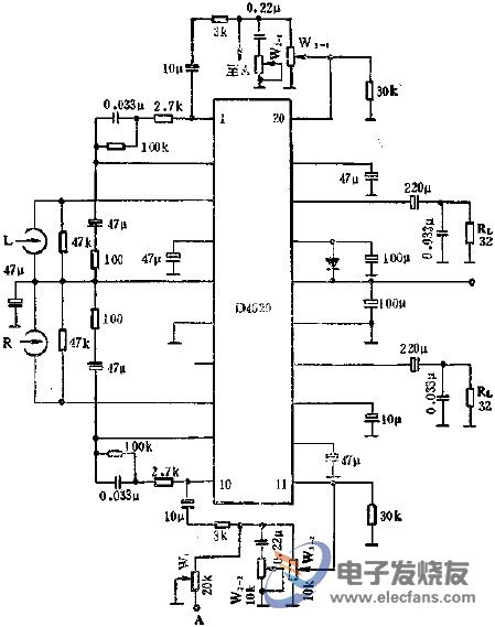 Application of D4520 stereo headphone amplifier circuit