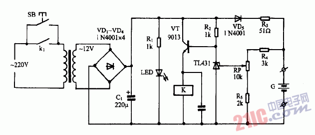 Automatic charger circuit designed by TL431