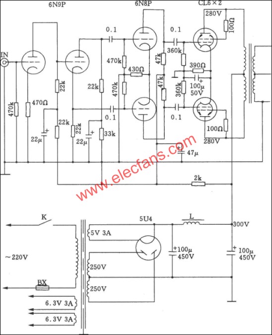 6L6A tube push-pull power amplifier circuit diagram