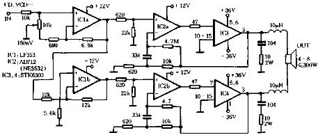 300W power amplifier circuit diagram with STK6303