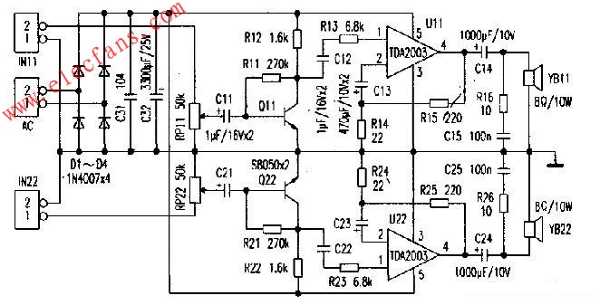 Design Scheme of Active Power Amplifier Circuit Based on TDA2003