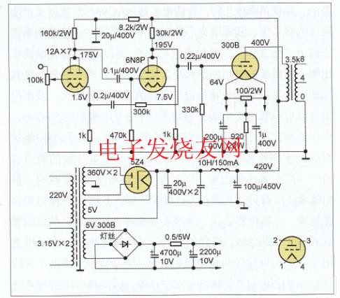 300B single-ended Class A combined power amplifier circuit diagram