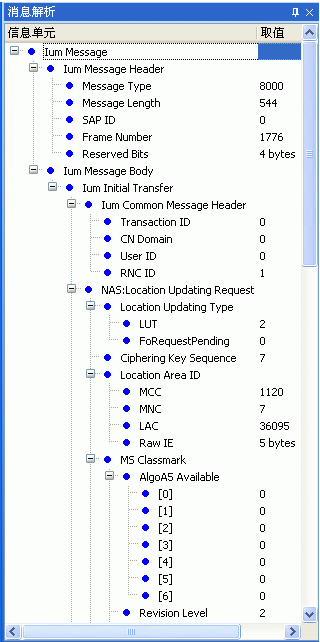 Figure 4: Ium message IE display window.