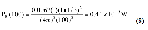 Calculate the received power at 100 meters using the value of equation (1)
