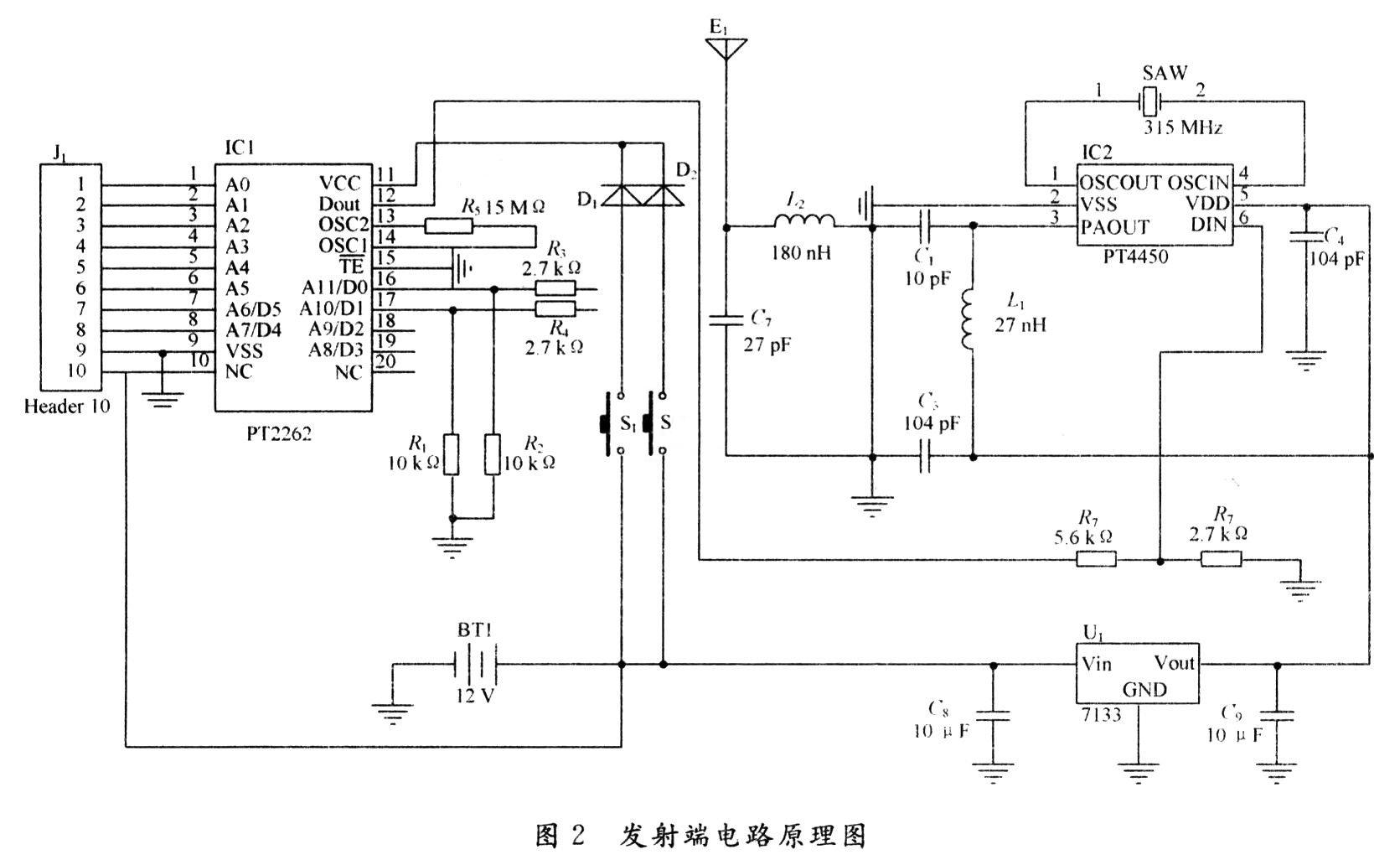 Schematic diagram of the transmitter circuit