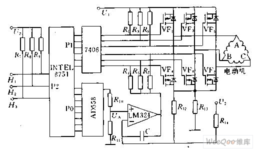 Single-chip microcomputer control DC brushless motor drive and interface circuit diagram