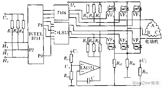 Single-chip microcomputer control DC brushless motor drive and interface circuit diagram