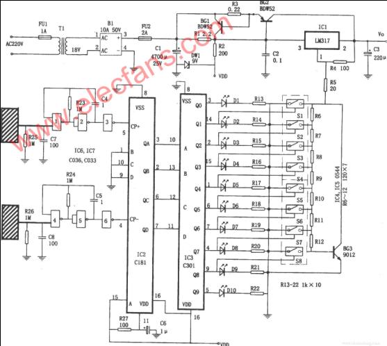 Touch control power supply circuit (LM317, C181, C3 ...