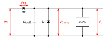 Figure 6. Replacing the fuse in Figure 5 with a diode. This circuit not only provides overvoltage protection but also provides negative transient voltage protection and reverse battery protection.