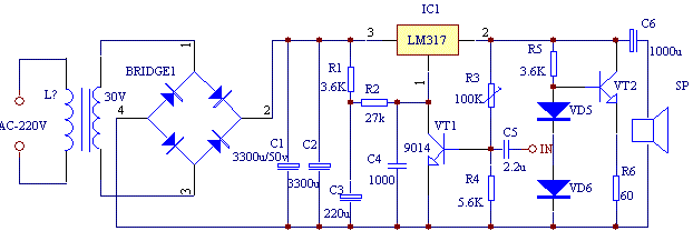 Class A power amplifier with three-terminal LM317