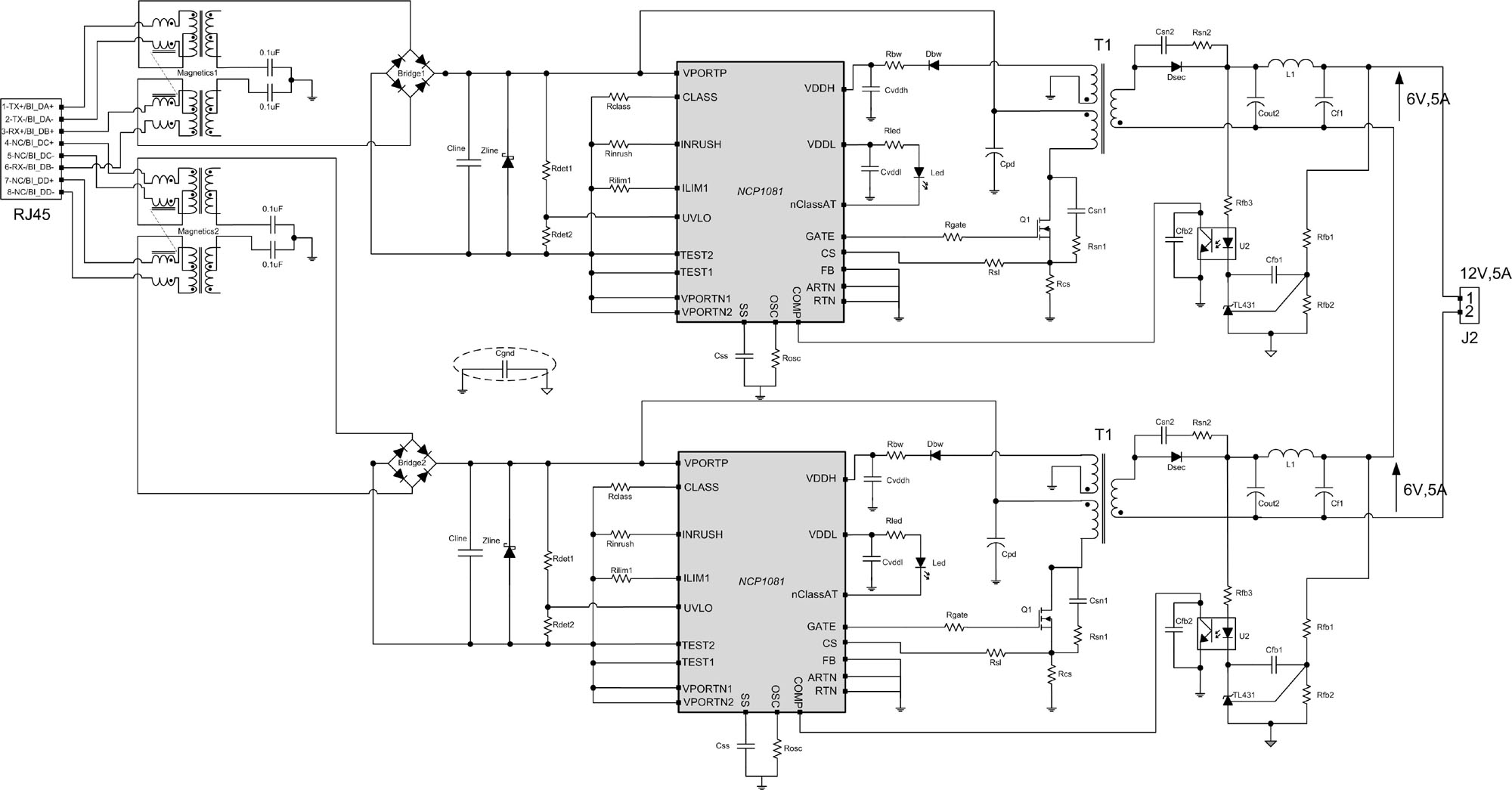 Figure 1: ON Semiconductor dual PoE-PD provides 60 to 80W of power for the load.