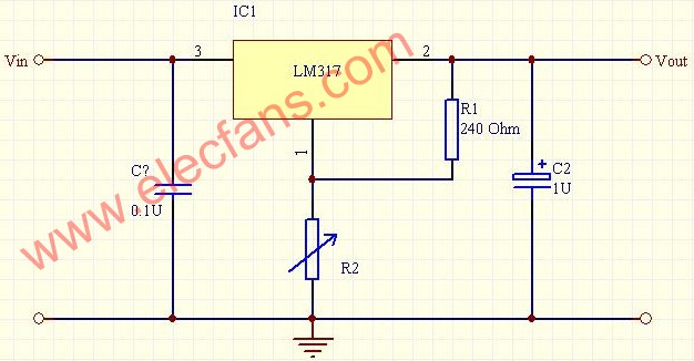 Three-terminal LM317 regulated output voltage calculation
